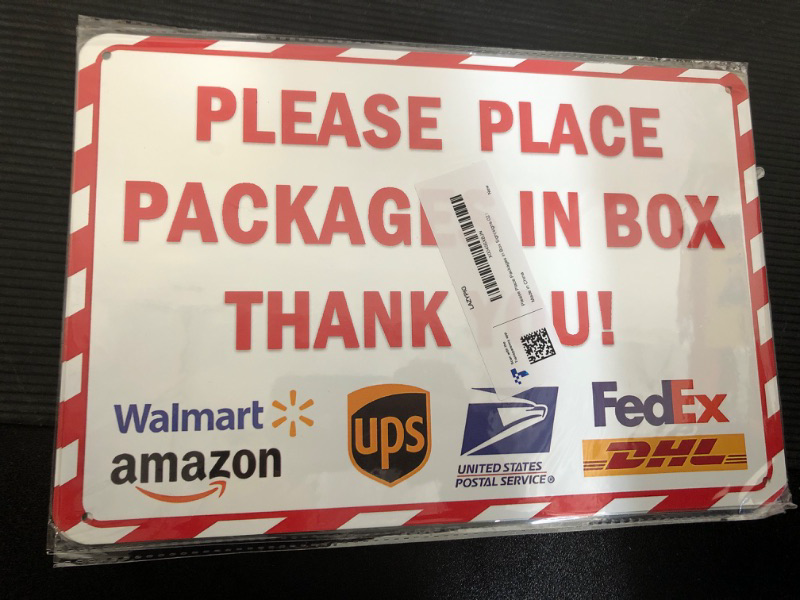 Photo 1 of Please Place Packages in Box Sign Delivery sign for Packages for Indoor Outdoor Use Home Office Work 12 x 8 Inches