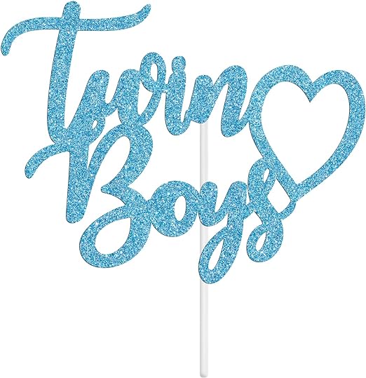 Photo 1 of Blue Glitter Twin Boys Cake Topper,Baby Shower Cake Decor for Boy,Oh Babies/Gender Reveal/Babies 1st Birthday Party Decorations Supplies