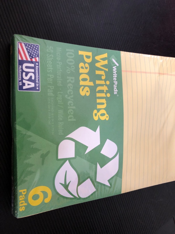 Photo 2 of WritePads Legal Pads 8.5"x11" Note pads,Wide Ruled Writing Pads,100% Recycle Paper Yellow Legal Pads,6 Pack,50 Sheets Per Notepads,Micro perforated Note Pads,Lined Pads,KSU-8461 Made in the USA Recycle-Canary 6 Pack 8.5 x 11