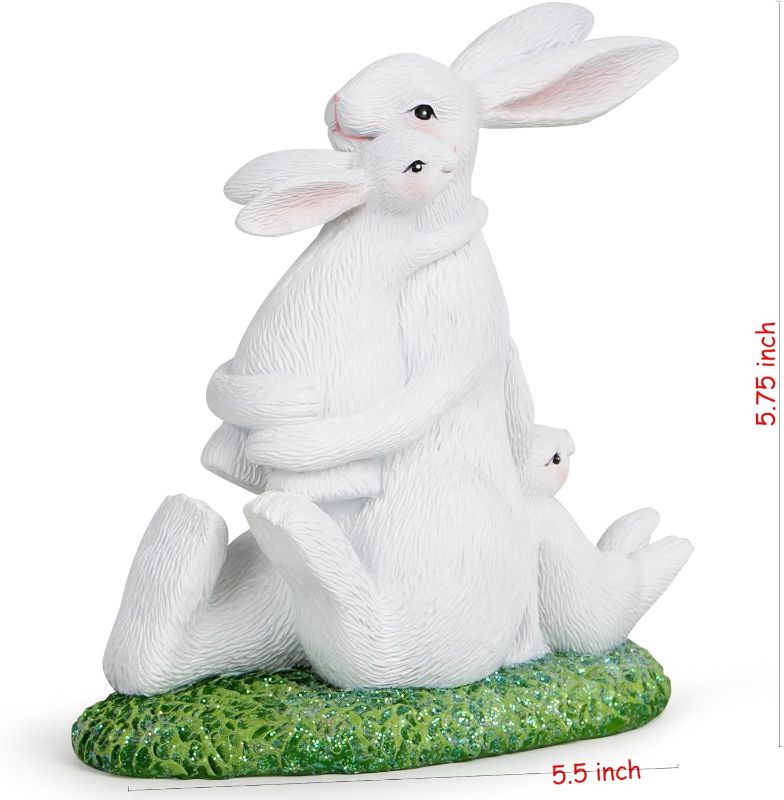Photo 1 of Hodao Easter Bunny Family Decorations Spring Easter Rabbit Decor Mother Day Bunny Gifts Tabletopper Decorations for Easter Party Home Cute Bunny Easter Day Decorations (Mother-Son-White)