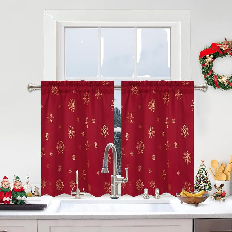 Photo 1 of CUCRAF Velvet Kitchen Curtains 36 inch Length,Short Curtains for Small Window Cafe Store Kitchen Bathroom, Soft Farmhouse Waterproof Rod Pocket Drapes, Set of 2, 27x36 inch,Red https://a.co/d/gJihuY9