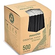 Photo 1 of [500 Bulk] 5.75 inch Black Short Paper Straws, Stir Straws for Cocktail, Coffee, Mixed Drinks