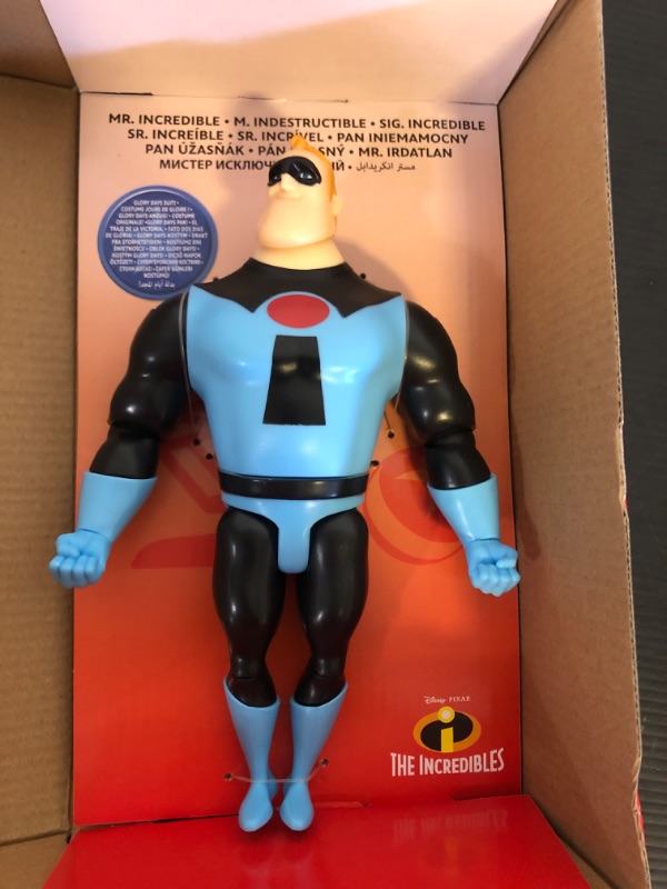 Photo 2 of Disney Pixar The Incredibles Mr. Incredible Action Figure 8-in Tall, Highly Posable in Blue Glory Days Suit, Authentic Detail, Movie Toy Gift for Collectors & Kids