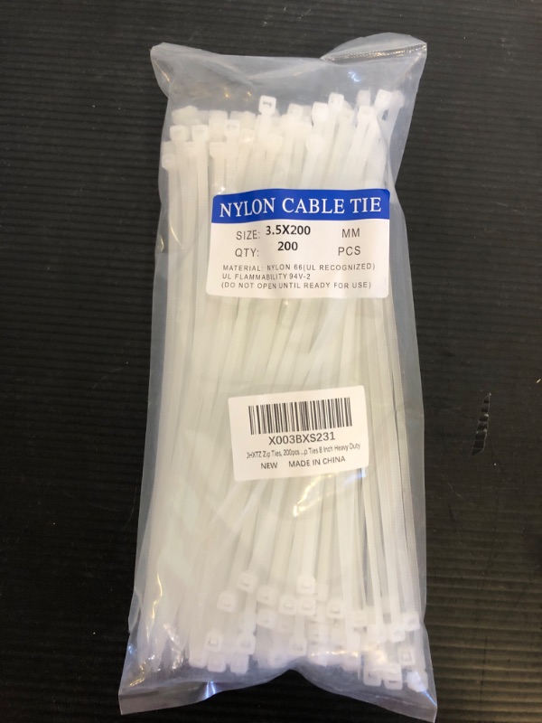 Photo 2 of 200PCS Zip Ties, JHXTZ Multi-Purpose Cable Ties White 8 Inch, Self-Locking Ziptie for Office and Home, Plastic Ties Small Zipties Cable Tie Wraps(Can bear 40lb) 8Inchs White-200piece