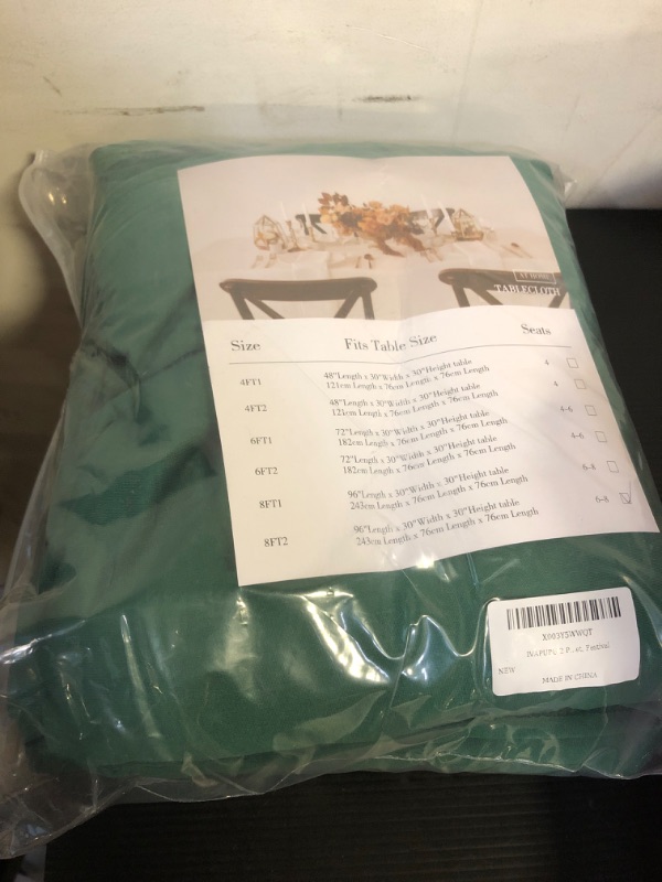 Photo 1 of 2 Pack 8FT Table Cloth for Rectangular Fitted Events Stretch Emerald Green Table Covers Washable Table Cover Spandex Tablecloth Table Protector for Party
