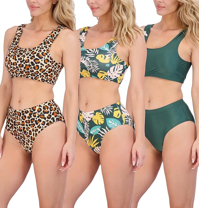 Photo 1 of Size M---Real Essentials 3 Pack: Womens 2-Piece Bikini Modest Teen Adult Athletic Beach Swimsuit Tankini