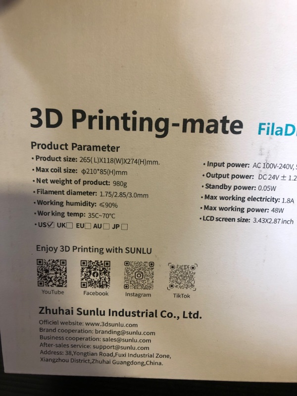 Photo 3 of SUNLU Upgraded S2 Filament Dryer Box with Fan, 360° Heating, Real-time Humidity Display, 3D Printer Filament Dehydrator for PLA, TPU, PETG, ABS, ASA, 1.75 2.85 3.00mm, 1 Kg Spool