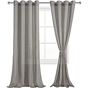Photo 1 of XWZO Linen Sheer Curtains with Tiebacks for Bedroom, Light Filtering Grommet Semi Sheer Curtains for Living Room, Elegant Soft Privacy Curtains 2 Panels