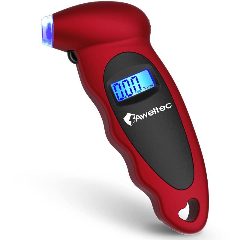 Photo 1 of AWELTEC Digital Tire Pressure Gauge 150 PSI, 4 Settings, Tire Gauge for Car, Truck, Motorcycle, Bicycle with Backlit LCD and Non-Slip Grip (Red)
