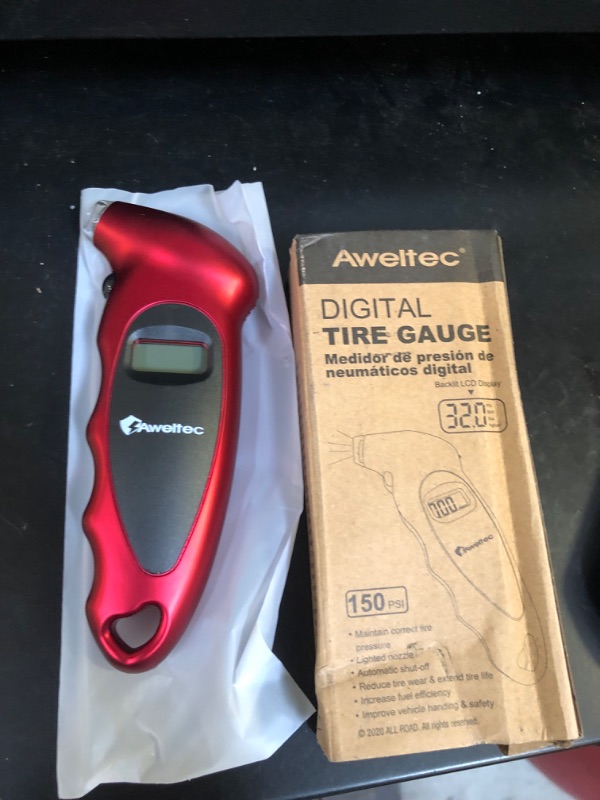 Photo 2 of AWELTEC Digital Tire Pressure Gauge 150 PSI, 4 Settings, Tire Gauge for Car, Truck, Motorcycle, Bicycle with Backlit LCD and Non-Slip Grip (Red)
