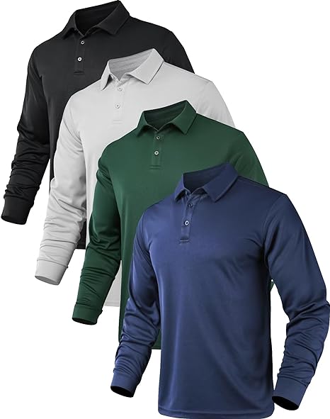 Photo 1 of OYGSieg 4 Pack Men's Long Sleeve Polo Shirt Performance Quick Dry Collared Work Golf Hiking Casual Shirt
med