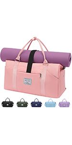 Photo 1 of Gym Bag for Women, Sports Duffle Bag with Yoga Mat Strapping, Carry On Weekender Overnight Bag with Shoe Compartment & Wet Pocket, Duffel Bag for Travel Tote Bag Yoga Hospital pink
