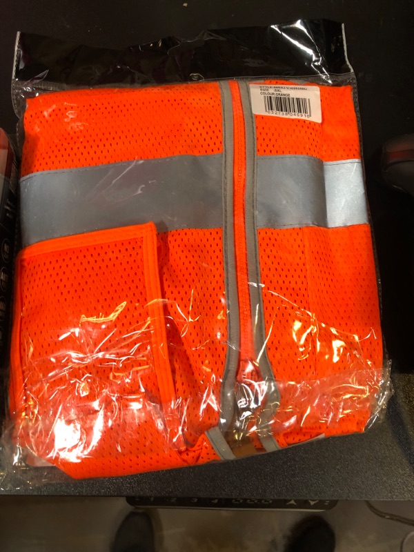 Photo 2 of Pioneer Safety Vest for Men – Hi Vis Reflective Mesh Neon with 8 Pockets, Zipper Closure for Construction, Traffic, Security Work – Orange, Yellow/Green, V1025250U-5XL 5X-Large Orange