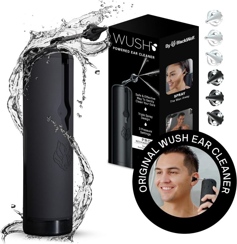 Photo 2 of Wush Pro By Black Wolf - Water Powered Ear Cleaner - Safe & Effective - Electric Triple Jet Stream with 3 Pressure Settings For Ear Wax Buildup - Ear Wax Removal Kit - Water Resistant USB Rechargeable factory sealed
