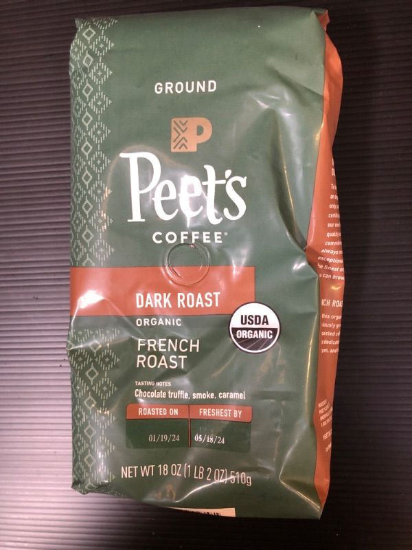 Photo 1 of Peet's Coffee Organic French Roast, Dark Roast Ground Coffee, 18 oz Bag