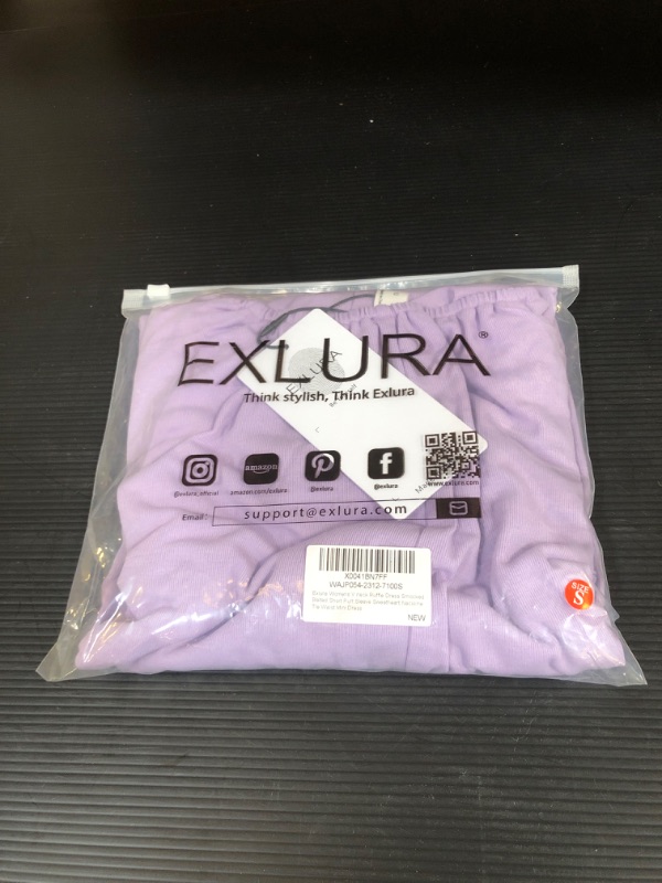 Photo 2 of EXLURA Women's 2024 Casual Long Lantern Sleeve Dresses Square Neck Ruffle Tie Back Elastic Waist Aline Short Mini