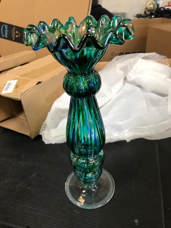 Photo 2 of 11.5inch Tall Blown Glass Flower Vase,Decorative Art Glass Vase for Home Decor,Modern Floral Vase for Living Room,Centerpieces,Tabletop,Wedding Style-8