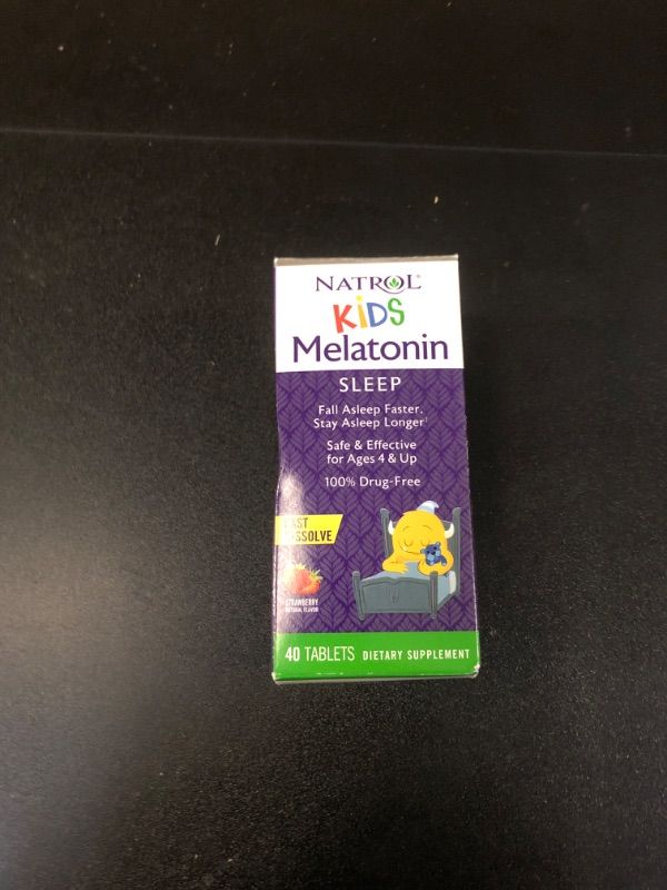 Photo 2 of Natrol Kids 1mg Melatonin Fast Dissolve Sleep Aid Tablets, with Lemon Balm, Supplement for Children Ages 4 and up, Drug Free, Dissolves in Mouth, 40 Strawberry Flavored Tablets EXP SEP 30 2024