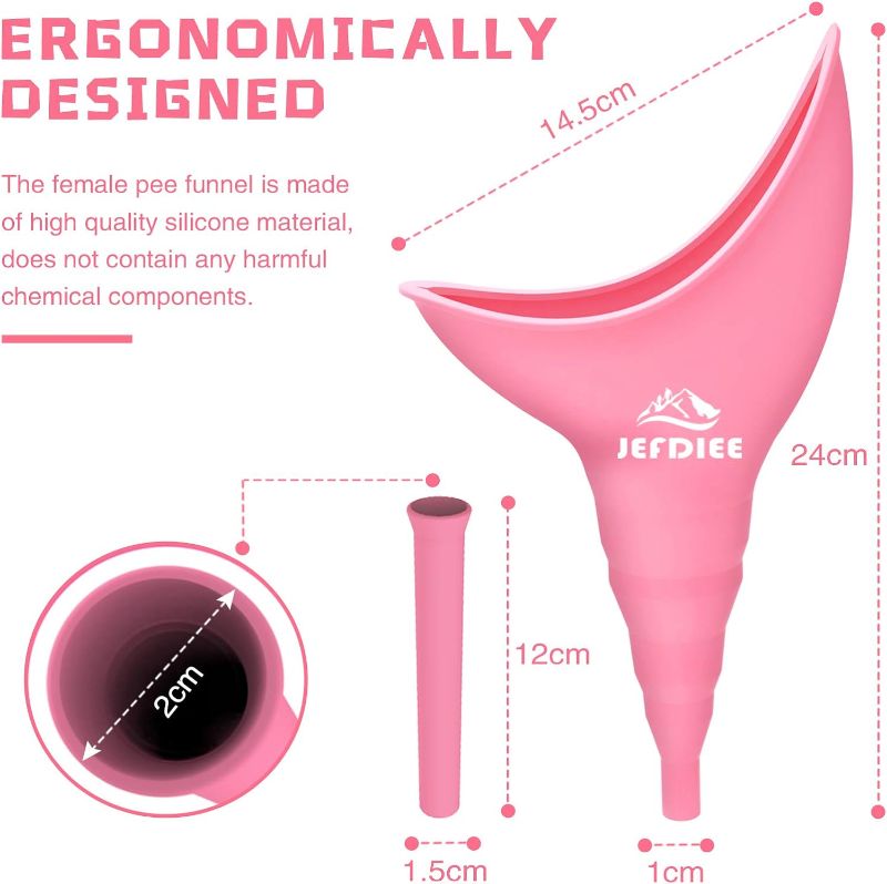 Photo 1 of JefDiee Female Urination Device,Silicone Pee Funnel for Women,Female Urinal Women Pee Funnel Allows Women to Pee Standing Up, Reusable Womens Urinal is Ideal for Camping,Hiking,Outdoor Activities pink