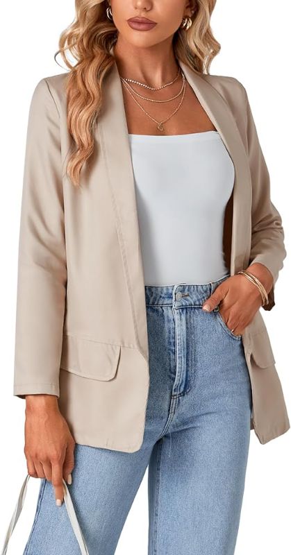 Photo 1 of LYANER Women's Casual Long Sleeve Work Office Suit Cardigan Blazer Jackets with Pockets Small Beige