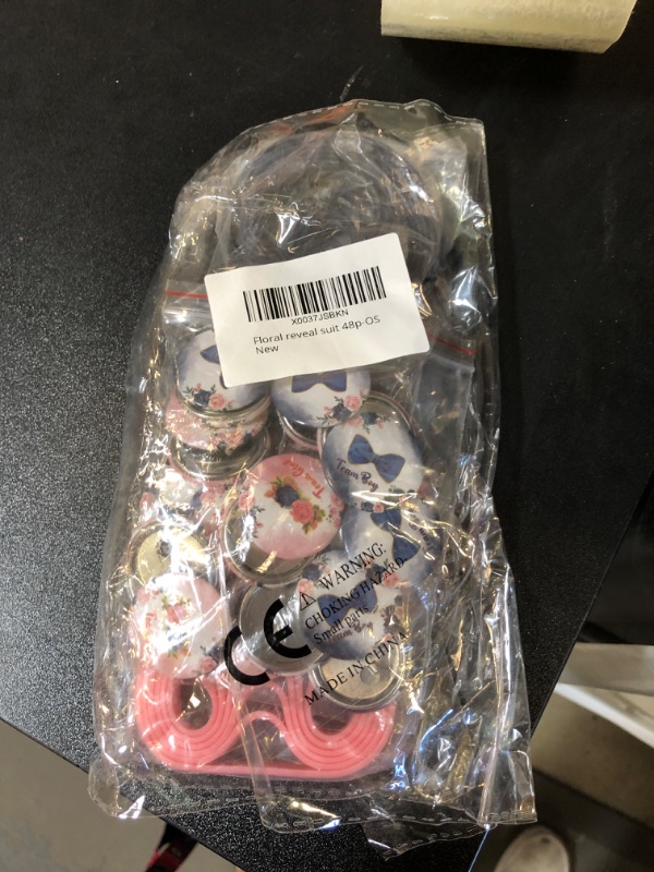 Photo 1 of OSNIE 48 Packs Navy Blue and Blush Floral Gender Reveal Party Favors Set Include Bracelets Rubber Wristbands and Metal Badge Button Pins for Team Boy Team Girl Baby Shower Gender Reveal Party Supplies