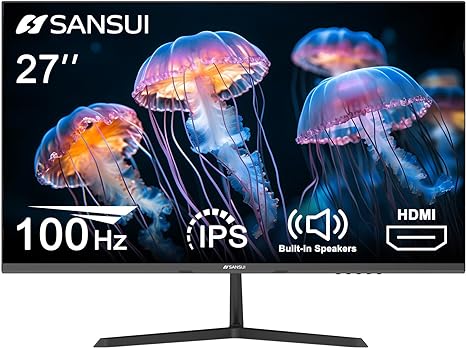 Photo 1 of SANSUI Computer Monitor 27 inch IPS 100hz 1080P PC Monitor HDMI,VGA Ports with Built-in Speakers/Adaptive Sync/Frame-Less/VESA Compatible for Office and Home(ES-27X3L)

