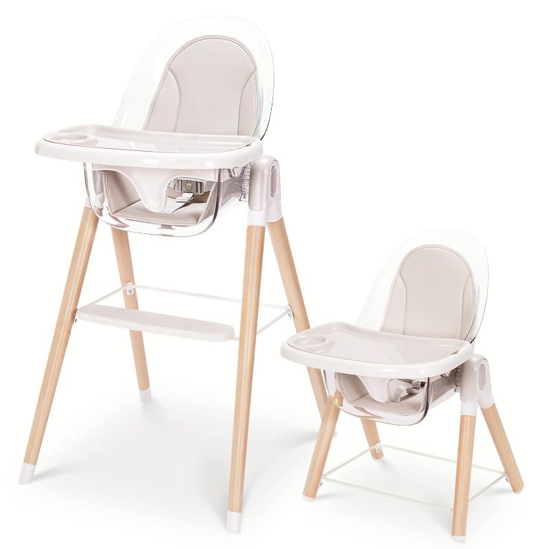 Photo 1 of Baby High Chair, 6-in-1 Convertible Wooden Recline Chair with Adjustable Hardwood Leg for Babies and Toddlers, Double Dishwasher Safe Tray & Premium Leatherette
