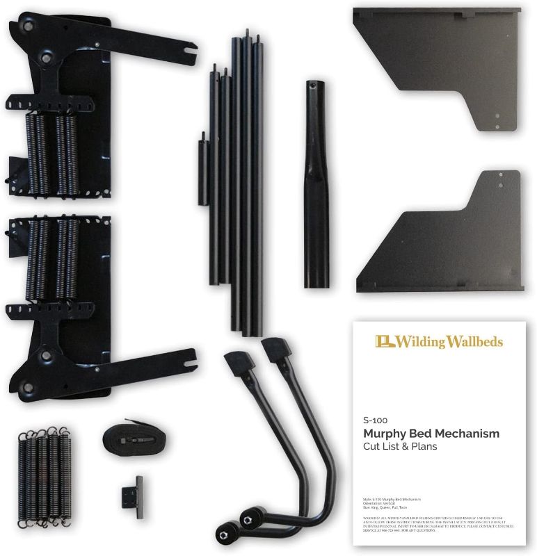 Photo 1 of Wilding Wallbeds Murphy Bed Mechanism Spring Lift Kit (Universal Size Fits King, Queen, Full, & Twin) Heavy Duty Vertical Wall Mount, DIY Wallbed Frame Hardware for Folding Cabinet
