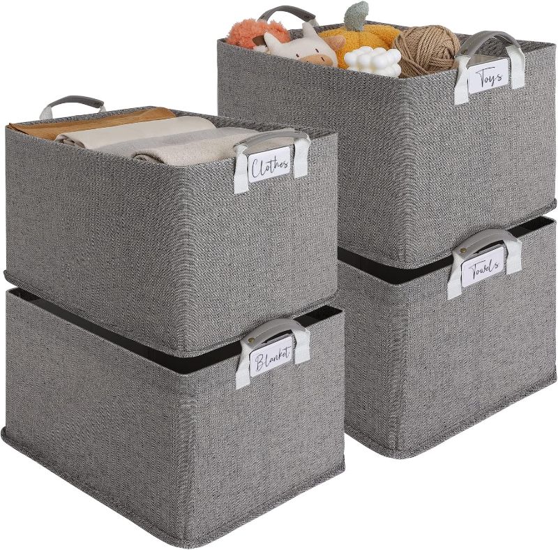 Photo 1 of LoforHoney Home Collapsible Storage Bins with Metal Frames, Fabric Storage Baskets for Clothing, Shelf Baskets for Organizing, Closet Storage Bins for Organization, Jumbo, Dark Gray, 4-Pack
