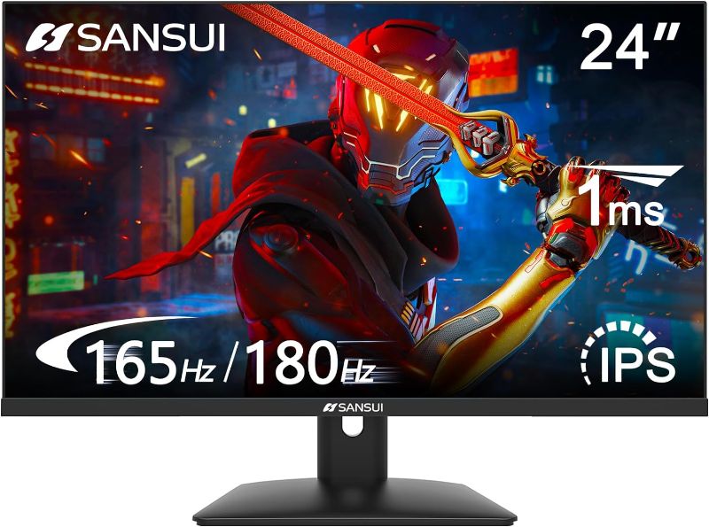 Photo 1 of SANSUI 24 Inch Gaming Monitor 180Hz, DP x1 HDMI x2 Ports IPS High Refresh Rate Computer Monitor, Racing FPS RTS Modes, 1ms Response Time 110% sRGB (HDMI Cable Included)
