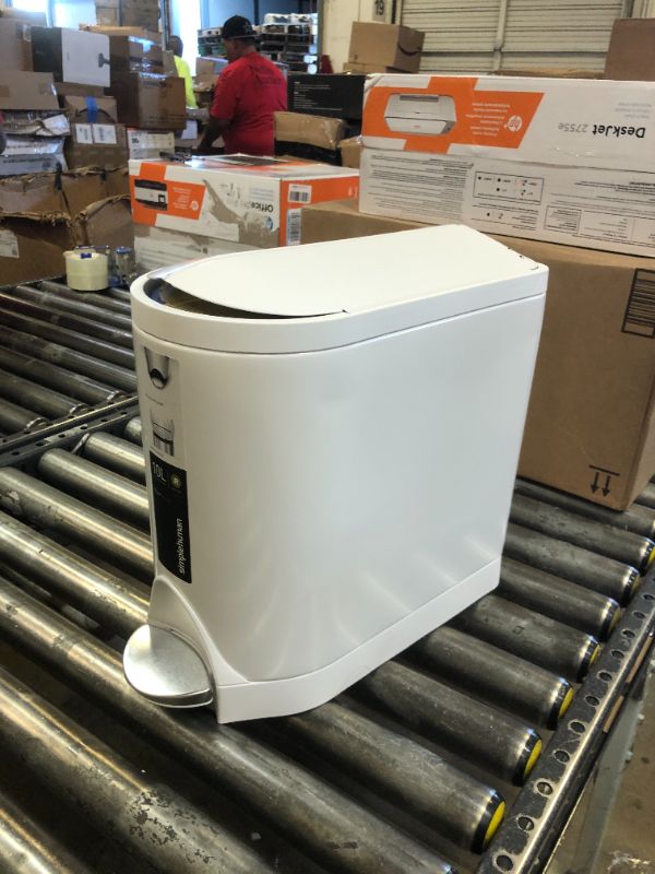 Photo 2 of simplehuman 10 Liter / 2.6 Gallon Butterfly Lid Bathroom Step Trash Can, White Steel White Steel Trash Can