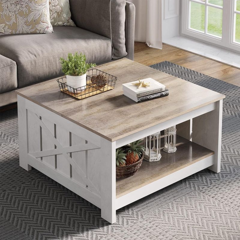 Photo 1 of YITAHOME Coffee Table Farmhouse Coffee Table with Storage Rustic Wood Cocktail Table,Square Coffee Table for Living Meeting Room with Half Open Storage Compartment,Grey Wash
