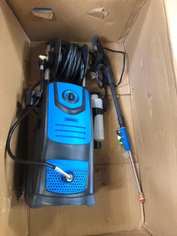 Photo 2 of Pressure Washer Suyncll Electric Pressure Washer Electric Power Washer with Soap Bottle and Hose Reel (Blue)
