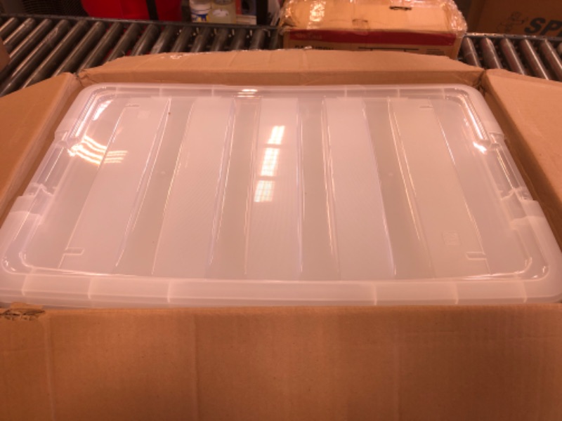 Photo 2 of IRIS USA 72 Qt. Plastic Storage Bin Tote Organizing Container with Durable Lid and Secure Latching Buckles, Stackable and Nestable, 4 Pack, Crystal Clear 72 Qt. - 4 Pack, Crystal Clear