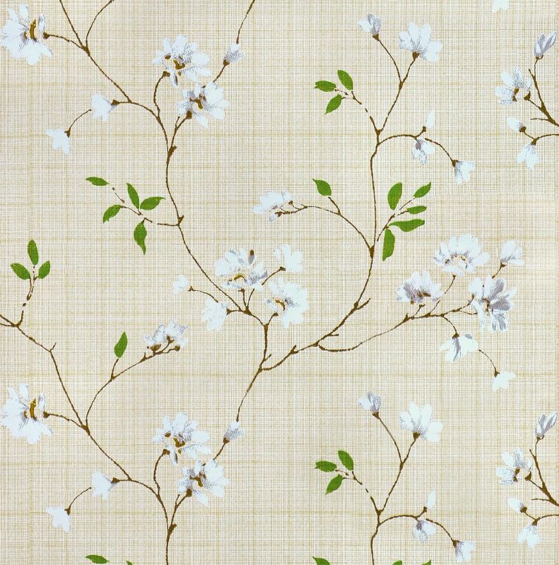 Photo 1 of Beige Floral Wallpaper Grasscloth Peel and Stick Wallpaper Boho Removable Wallpaper Modern Self-adhesive Wall Paper Vintage Vinyl Contact Paper for Cabinets Wall Decor 17.7''x472'' Renter Friendly
