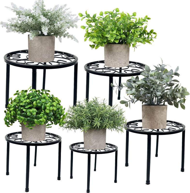 Photo 1 of HAINARverS Metal Plant Stands 5-Pack, Heavy Duty Rustproof Iron Corner Flower Pot Stand Holder,Round Supports Display Rack Tiered Plant Stand Shelf For Indoor And Outdoor Multiple (Black)
