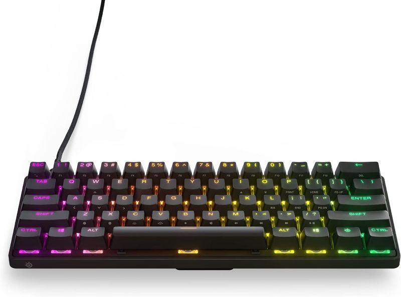 Photo 1 of SteelSeries Apex Pro Mini Mechanical Gaming Keyboard – World’s Fastest Keyboard – Adjustable Actuation – Compact 60% Form Factor – RGB – PBT Keycaps – USB-C (Renewed)
