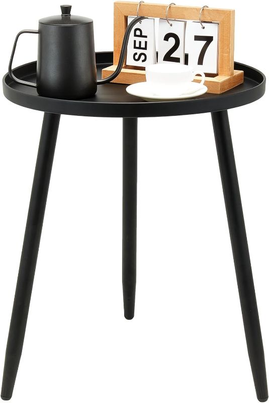 Photo 1 of Decent End/Side Tables - Small Round Accent Table, Metal Black Narrow Night Stands with 3 Legs, Ideal for Any Room-Side Tables Living Room, Bedroom, Tall Plant Stand Balcony, Indoor & Outdoor

