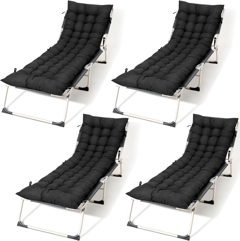 Photo 1 of Vercraft 4 Pcs Chaise Lounge Chair Cushion 64 x 19 Inch Outdoor Patio Chaise Lounge Cushion Summer Recliner Cushion Pad with Ties Seasonal Replacement Cushions for Home Patio Beach(Black)
