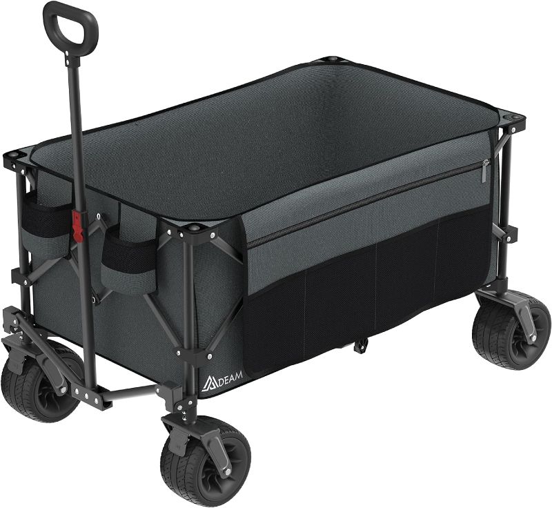 Photo 1 of MDEAM Folding Collapsible Wagon,Large Capacity Outdoor Wagons Carts Heavy Duty Foldable Utility with Big All-Terrain Wheels &2 Side Pocket for Camping,Sports(Grey)
