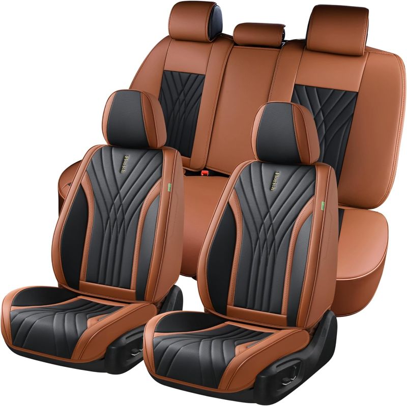 Photo 1 of FLORICH Leather Seat Covers Full Set, Universal Seat Covers 5 Seats, Car Seat Protector, Leather Car Seat Vehicle Cushion, Brown Automotive Seat Covers Accessories for Car Sedan SUV Pick-up Truck
