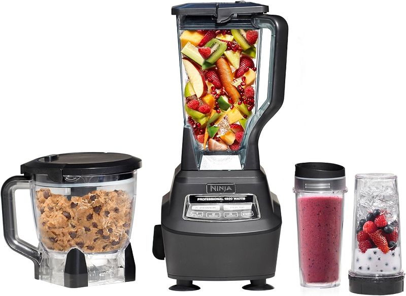 Photo 1 of Ninja BL770 Mega Kitchen System, 1500W, 4 Functions for Smoothies, Processing, Dough, Drinks & More, with 72-oz.* Blender Pitcher, 64-oz. Processor Bowl, (2) 16-oz. To-Go Cups & (2) Lids, Black
