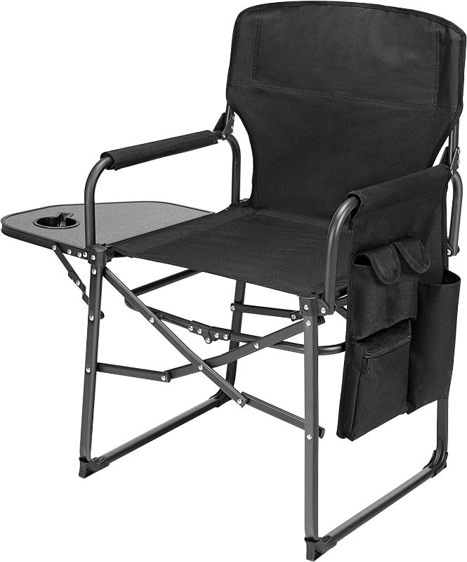 Photo 1 of Ubon Steel Frame Portable Director's Chair Ultra Wide Lightweight Seat with Side Table & Pockets - Foldable Equipment for Camping, Beach, Travel, Sports Games - 300lb Capacity
