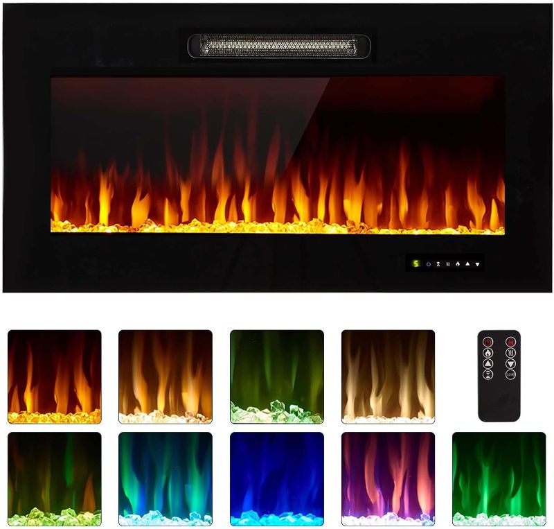 Photo 1 of Homedex 36" Recessed Mounted Electric Fireplace Insert with Touch Screen Control Panel, Remote Control, 750/1500W, Log/Crystal Options…
