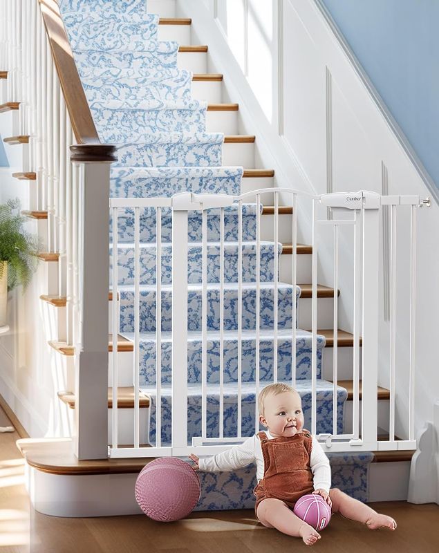 Photo 1 of Mom's Choice Awards Winner-Cumbor 29.7-46" Arched Decor Baby Gate for Stairs No Drill, Auto Closed Dog Gate Indoor for the House, Pressure Mounted Pet Gate for Doorways, Easy Install Child Gate, White White 30.5" Tall