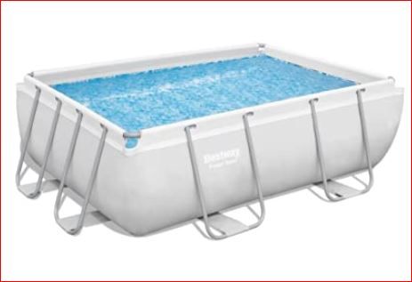 Photo 1 of Bestway 1056631USX22 Power Steel Above Ground Swimming Pool, 9'3" x 6'5" x 33", White & Poolmaster 22211 Smart Test 4-Way Pool and Spa Test Strips - 50ct