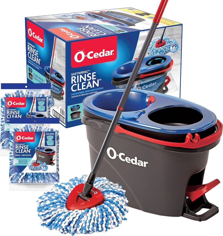 Photo 1 of O-Cedar EasyWring RinseClean Microfiber Spin Mop & Bucket Floor Cleaning System with 2 Extra Refills
