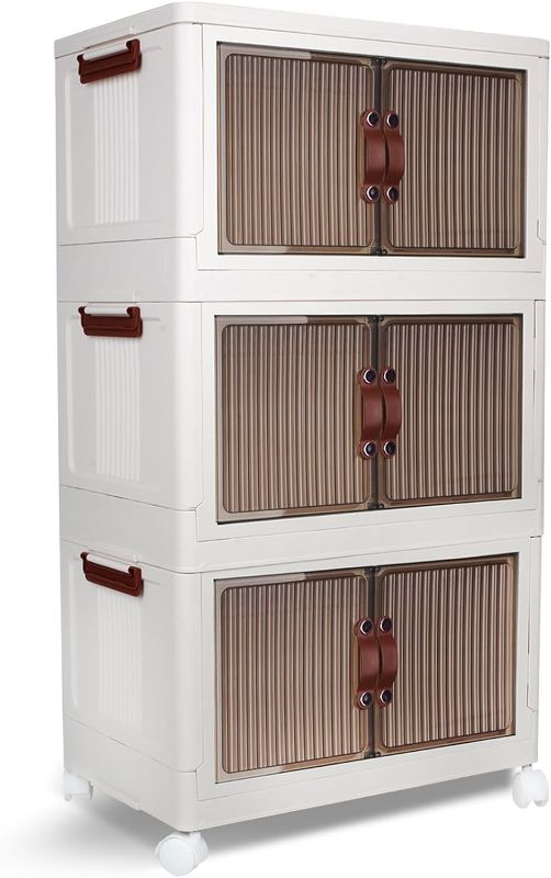 Photo 1 of 26.5 Gal Plastic Storage Bins, 3 Pack Stackable Storage Containers with Wheels and Lids Collapsible Organization and Storage Box for Bedroom Living Room Home & Office
