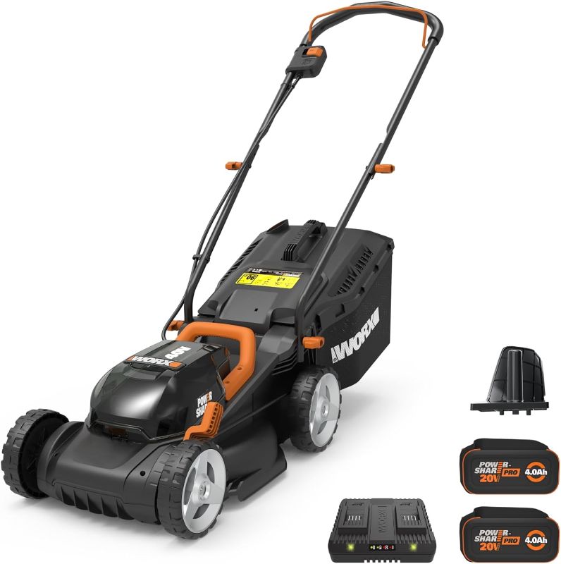 Photo 1 of Worx 40V 14" Cordless Lawn Mower for Small Yards, 2-in-1 Battery Lawn Mower Cuts Quietly, Compact & Lightweight Lawn Mower with 6-Position Height Adjustment WG779 – 2 Batteries & Charger Included
