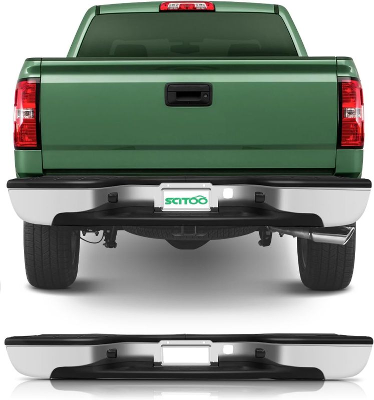 Photo 1 of SCITOO Rear Step Bumper Comes without Parking Sensor Holes Replacement 1999-2006 for Chevrolet Silverado for GMC Sierra 1500 Chrome 12496085 GM1103122
